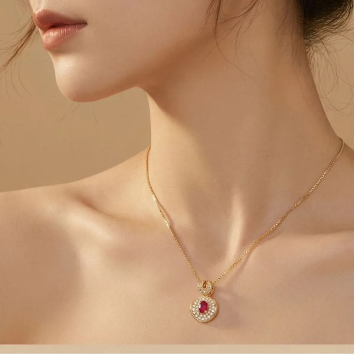 Source Factory Zircon Full Diamond Pendant Necklace High Sense Fashion Exquisite Copper Plated Real Gold Jewelry