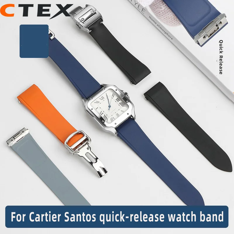 

Quality Fluororubber Strap For Cartier New Santos W2SA0006 WGSA0037 WSSA0009 Watch Band Quick Release Waterproof Bracelet