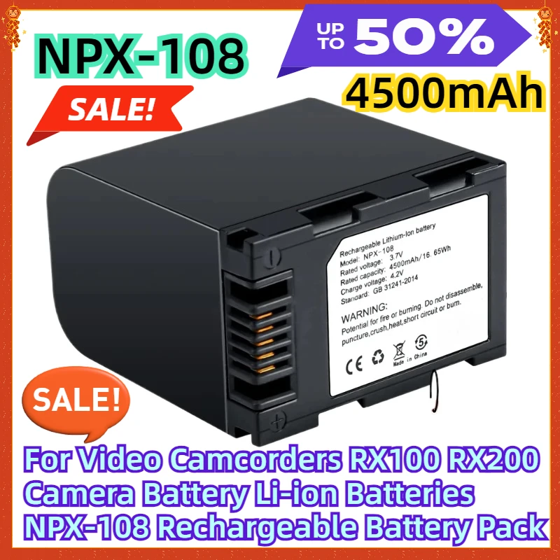 

For Video Camcorders RX100 RX200 Camera Battery Li-ion Batteries 4500mAh NPX-108 Rechargeable Battery Pack