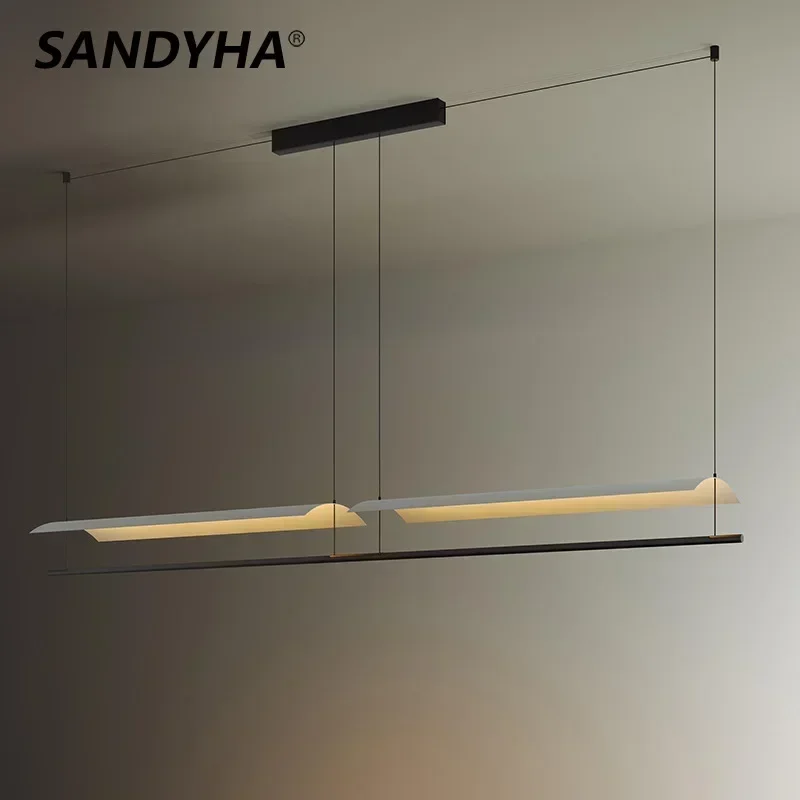 

SANDYHA Modern Chandelie for Living Room Decor Home Pendant Lights Office Kitchen Island Design Dining Table Long Strip LED Lamp