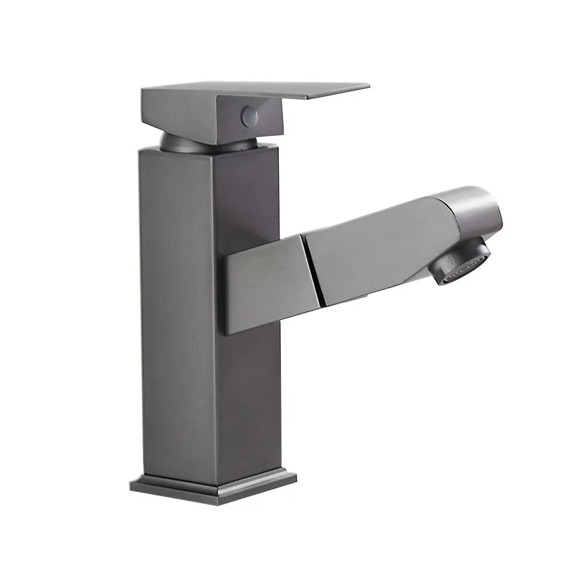 

Under The Counter Basin Hot and Cold Water Faucet Bathroom Washbasin Faucet Basin Faucet Gray Pull Stainless Steel Basin Faucet