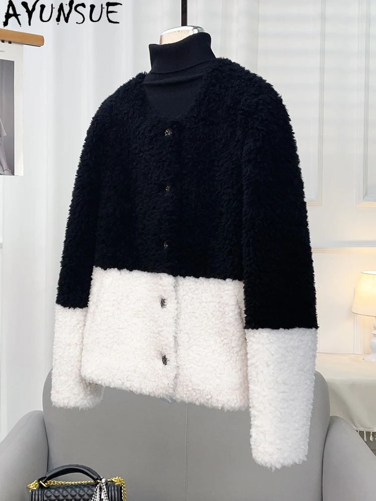 AYUNSUE 100% Naturalna Wełna Damska Kurtka 2025 Zimowa Kurtka Futrzana Odzież Damska Moda Krótka Nowość w Odzieży Wierzchniej Ropa Para Mujer