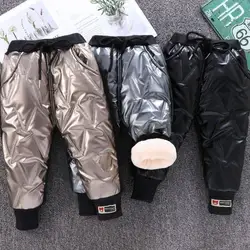 2024 New children winter cotton trousers  Baby Girl Plus Velvet Leggings Boys Embroidery Cartoon windproof Thick Warm Trousers