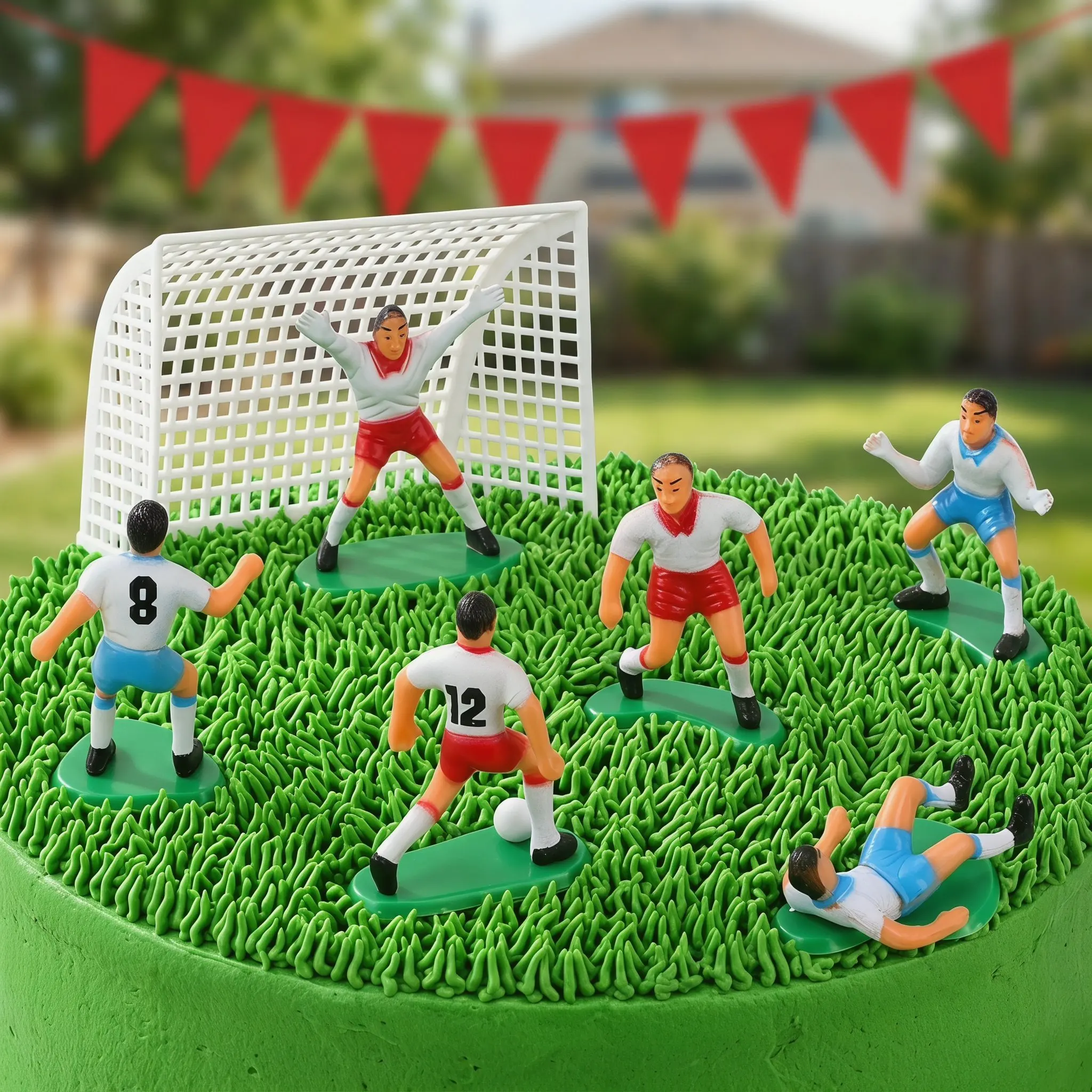 8Pcs Football Cake Topper Soccer Player Set Includes 6 Figures 2 Goals Football Birthday Party Decor Soccer Cake Topper - view 4