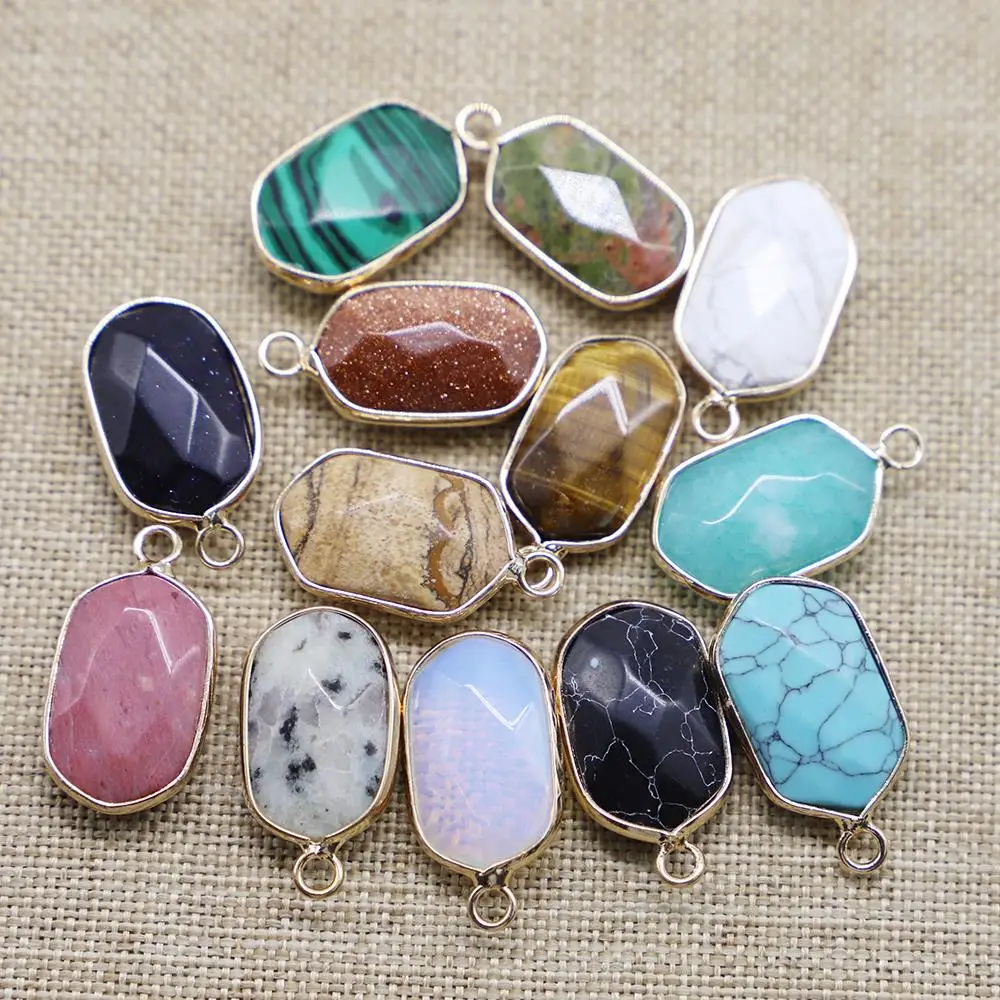 20*14MM Natural Stone Connector Charms Unakite Howlite Rhodonite Opal Pendants Single Hole for DIY Jewelry Necklace Making 10PCS