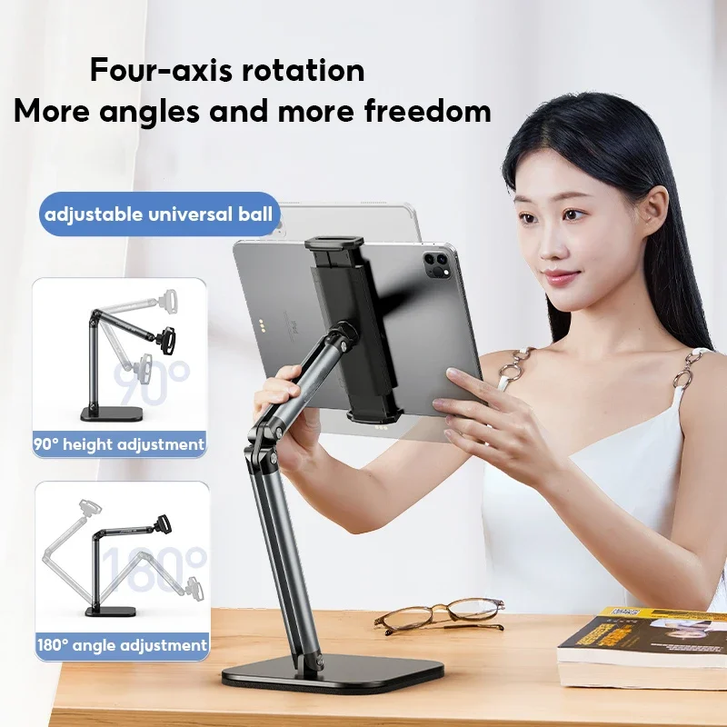 Metal Desktop Tablet Stand Adjustable To 40Cm Height 360 Rotating Tablet Holder for 4.7-13" for Ipad Tablets Smartphones Stand
