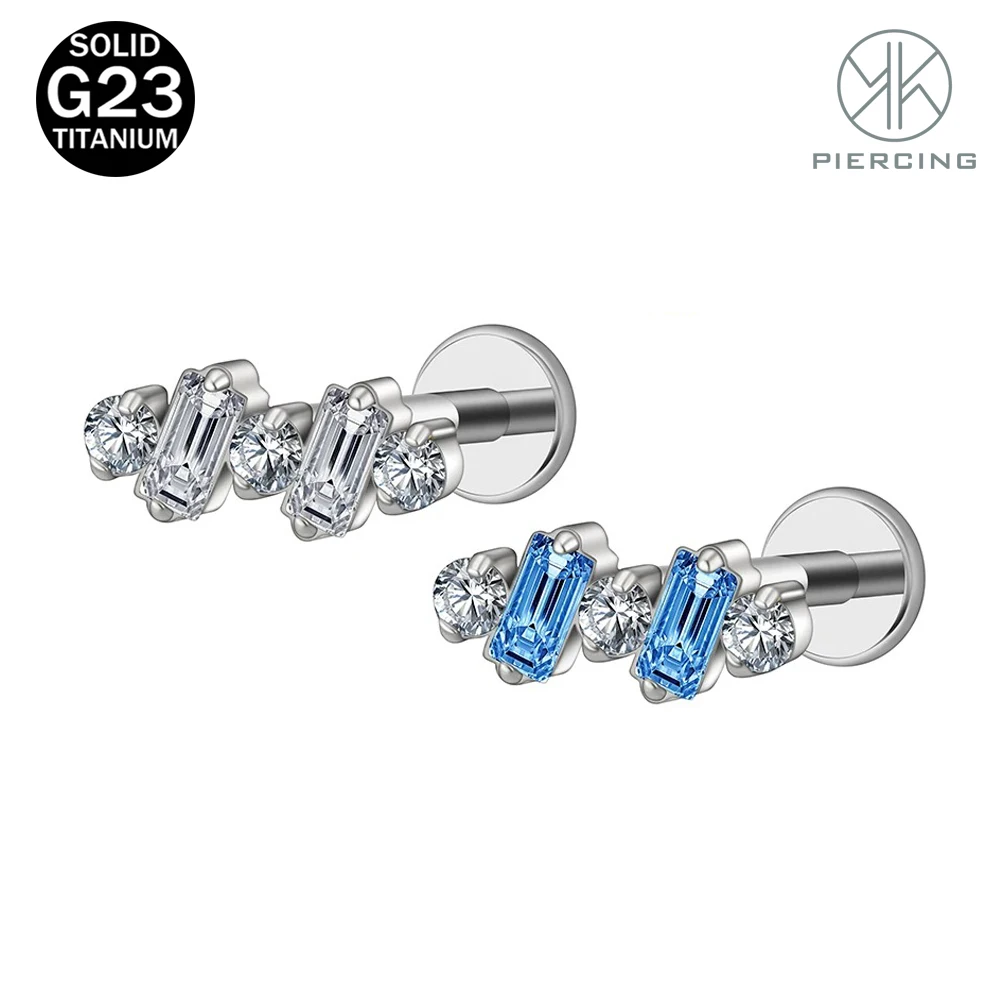 ASTM F136 Titanium 16G Baguette CZ Climber Stud Earring Cluster Cartilage Helix Labret Stud Piercing Body Jewelry
