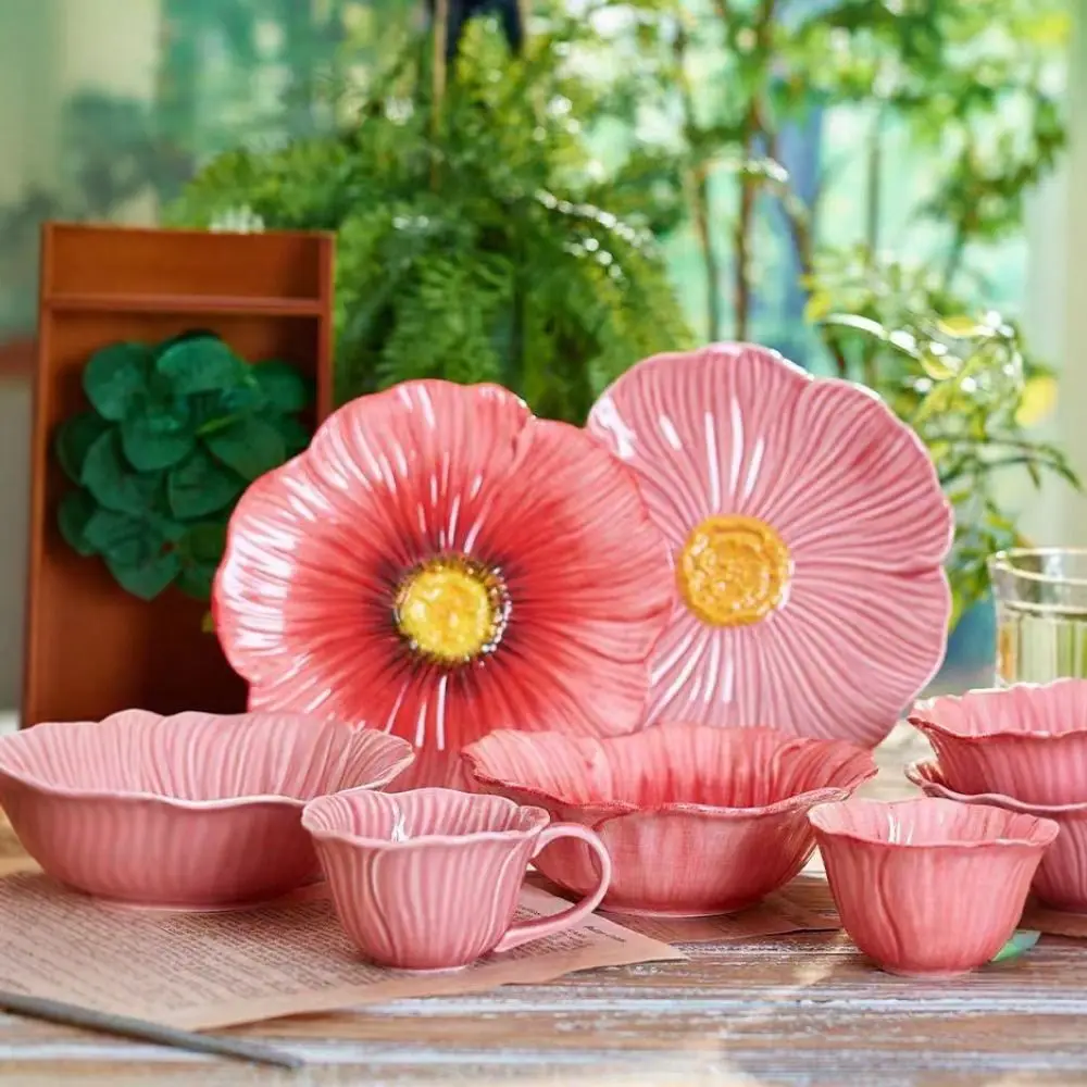 

Pastry Dish American Style Ceramic Flower Plate Light Luxury Modern Dining Plates Household Decorative Bowl Party Serving