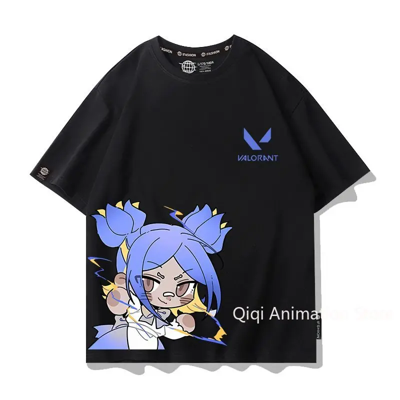 VALORANT Anime Jett Omen Clove Peripheral Camiseta de manga corta divertida para mujer y hombre, ropa versátil para mujer, regalo de Navidad