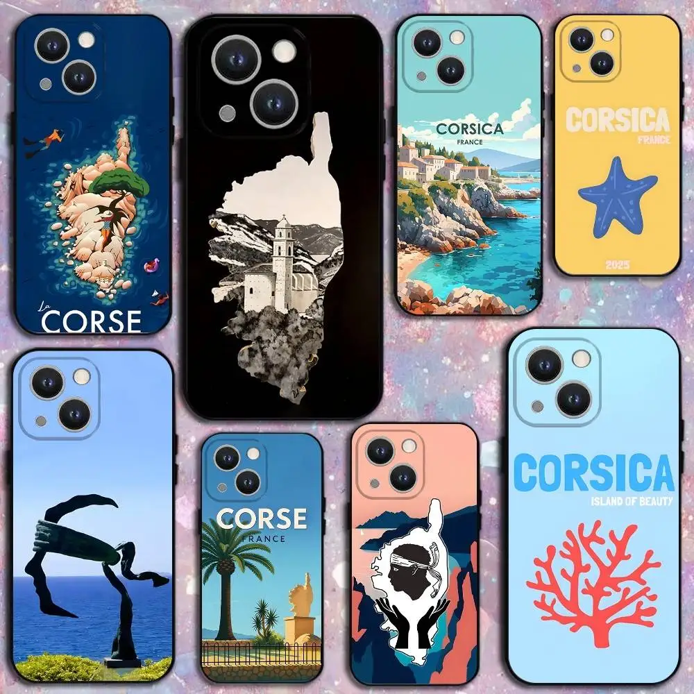 

Corse Corsica Phone Case For iPhone 17,16,15,14,13,12,11 Plus,Pro Max,XS,X,XR,SE,Mini,8,7,Soft Silicone Black Cover