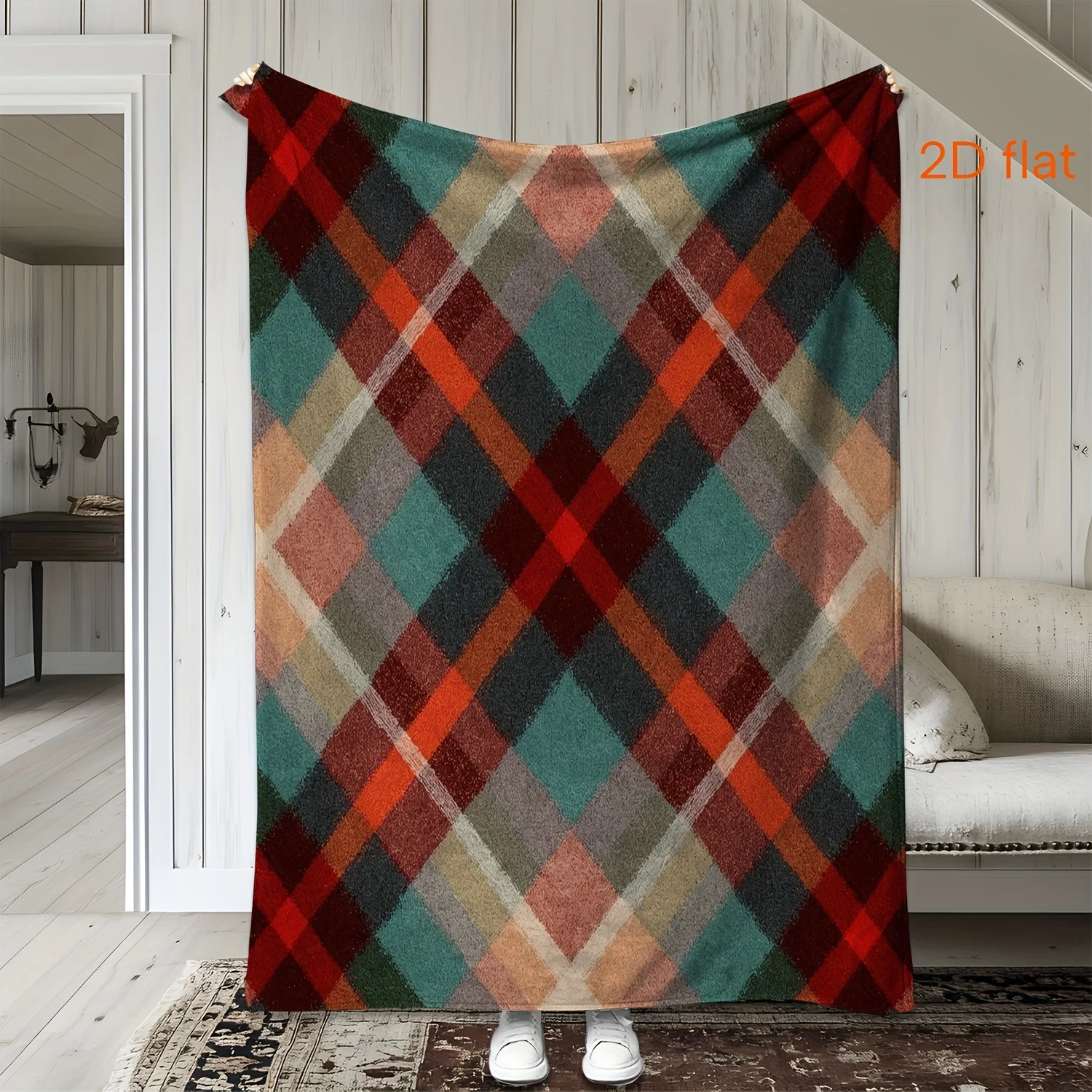 Cozy Plaid Throw Blanket for Sofa Bedroom Decor Chunky Knit Throw Blanket for Couch