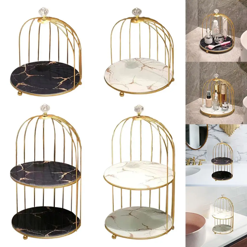 Metal Bird Cage Bathroom Countertop Organiser Vanity Tray Cosmetic & Makeup