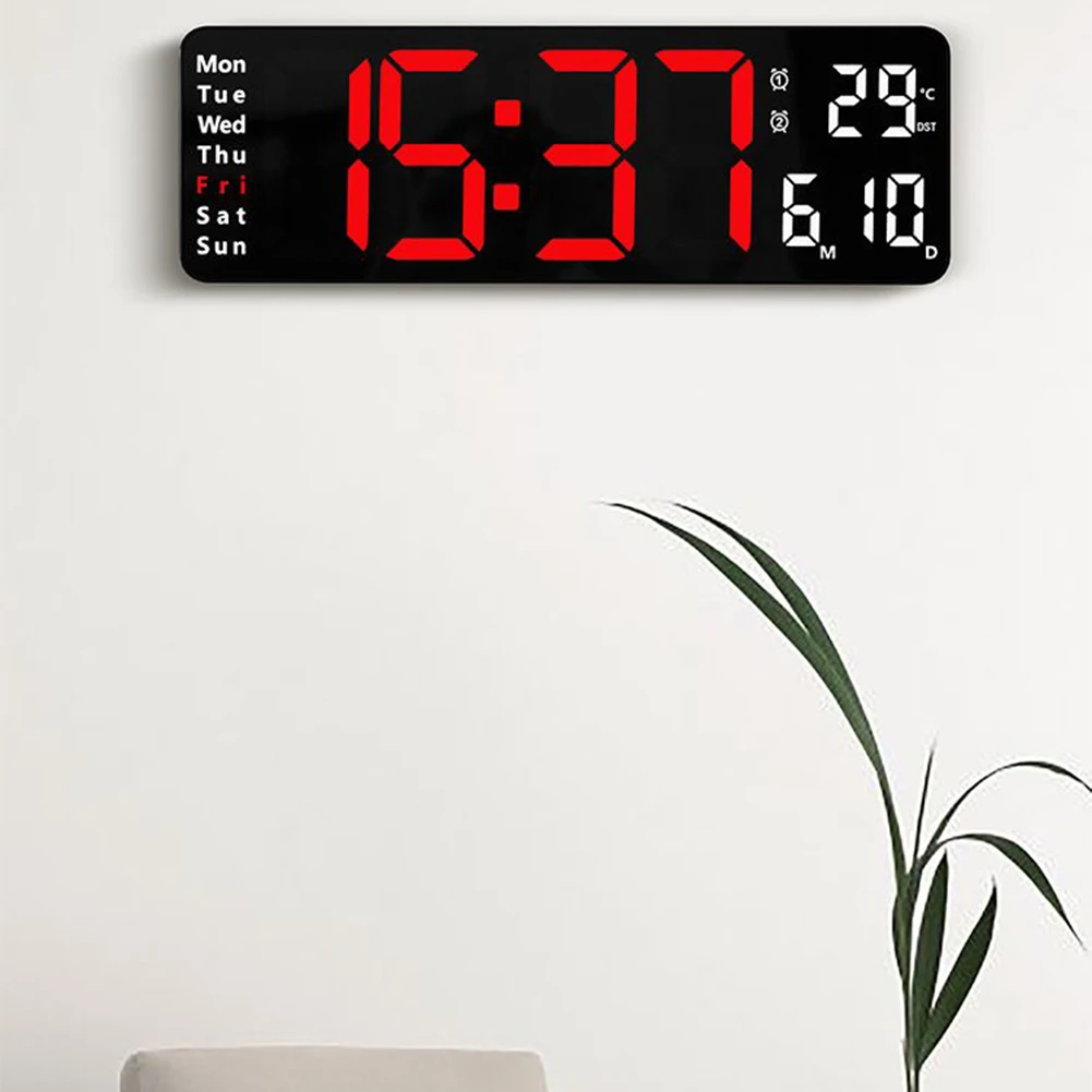 

LED Clock Wall Clock Temperature Date Display 13Inch 32x10.5x3cm Digital Wall Clock Alarm Clock Desktop Mirror