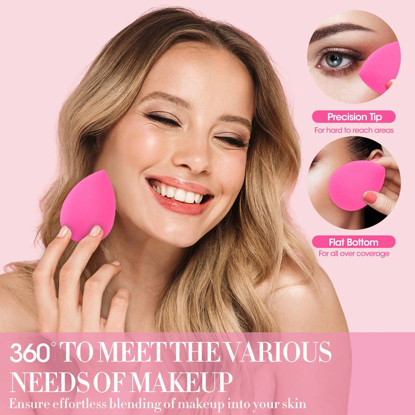 6pcs Makeup Sponge Set Beauty Foundation Blending Sponge for Liquid Cream Powder Rosy Red