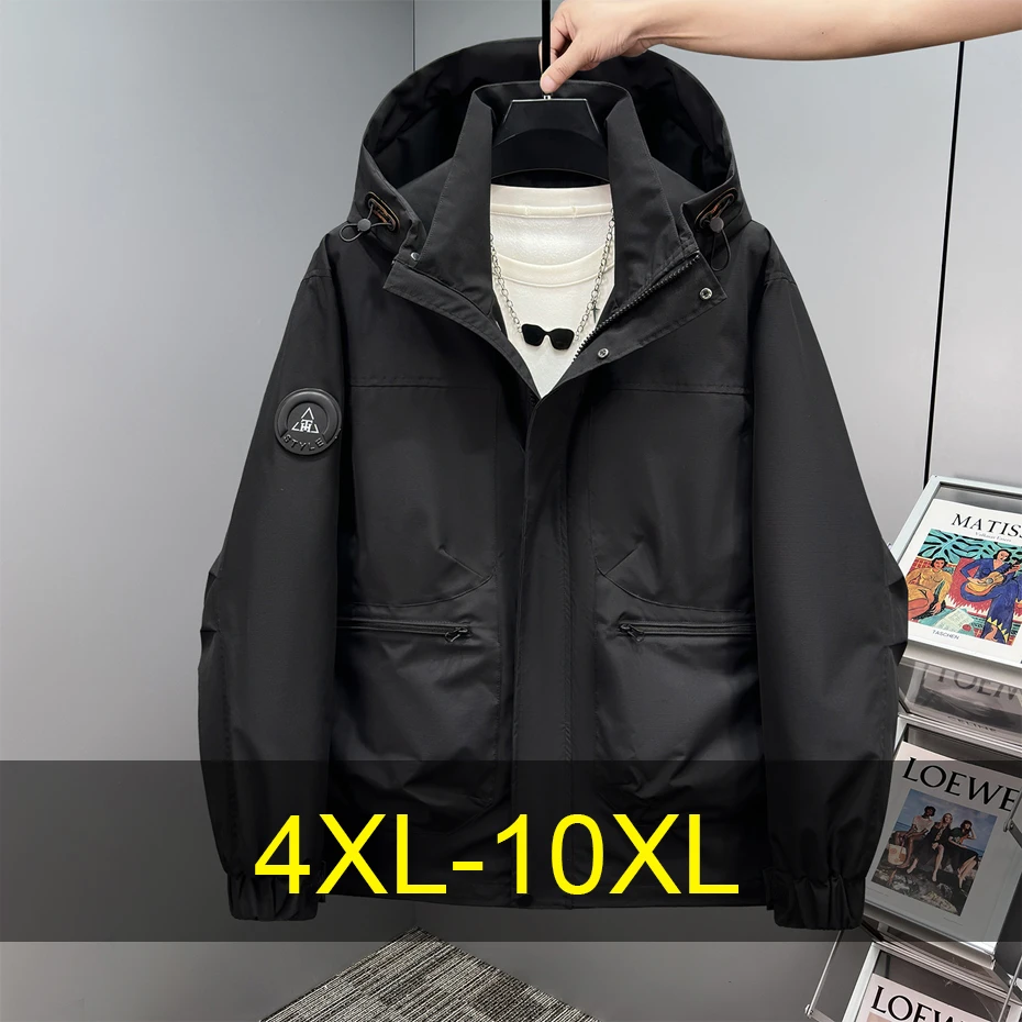 

Черная водонепроницаемая ветровка-куртка для мужчин, размер 10XL, большие размеры, модная повседневная куртка-карго для кемпинга, мужская куртка больших размеров 10XL