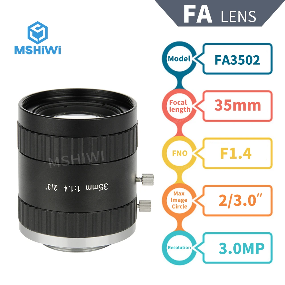 3MP FA เลนส์คงที่35มม.C 2/3 "F1.4เลนส์ Iris Manual เลนส์อุตสาหกรรมสำหรับกล้องอุตสาหกรรมกล้อง Vision การตรวจสอบ