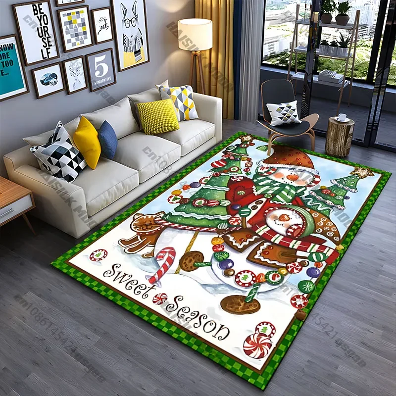 Festive snowmen holiday scene carpet Yoga living room room decor children's crawling mat doormat area rug games mat