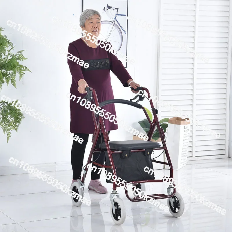 Suitable for trolley pushable shopping cart elderly leisure four-wheel grocery shopping cart foldable with seat