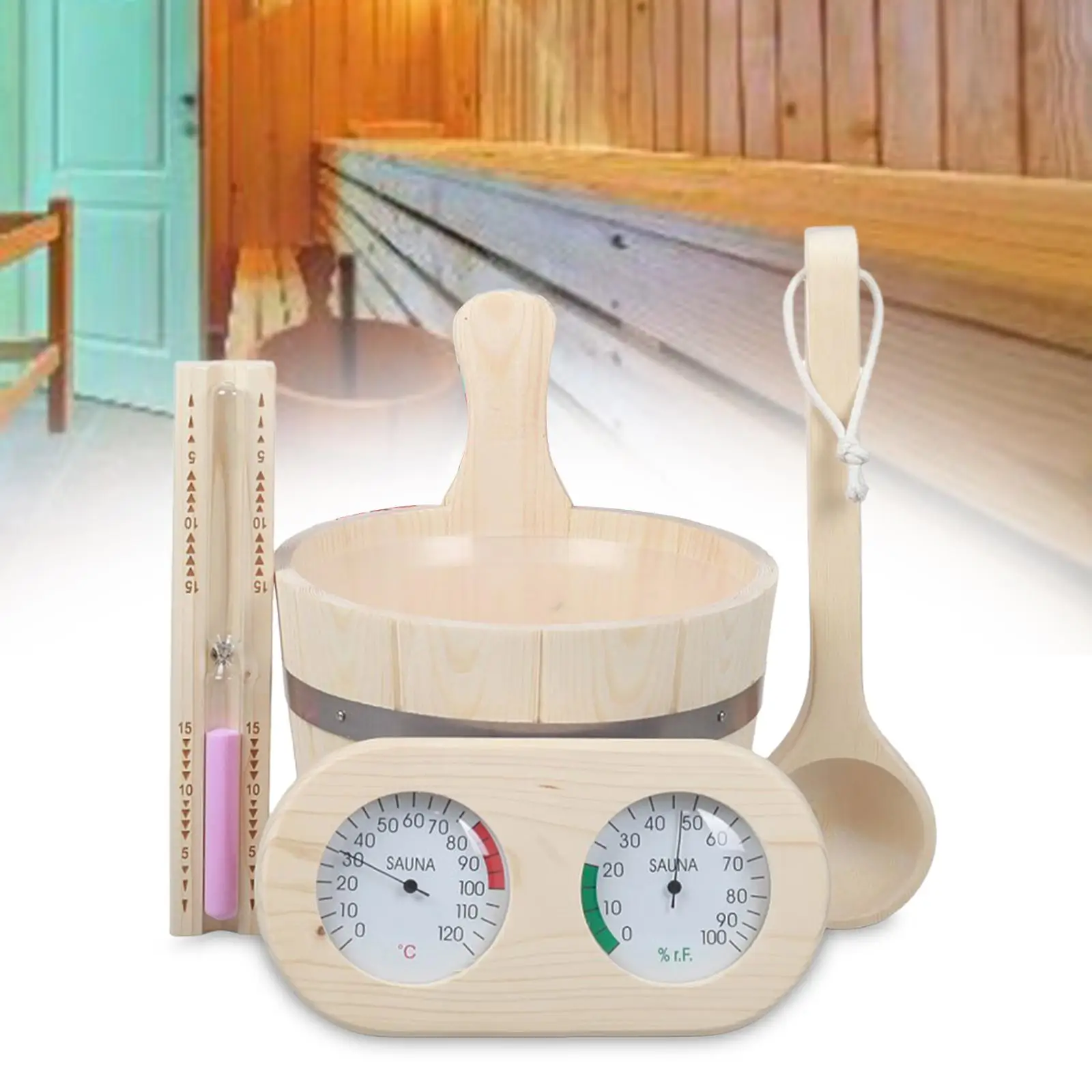 

5 Pieces Sauna Accessory Set Handmade Sauna Thermometer Sauna Bucket and Ladle