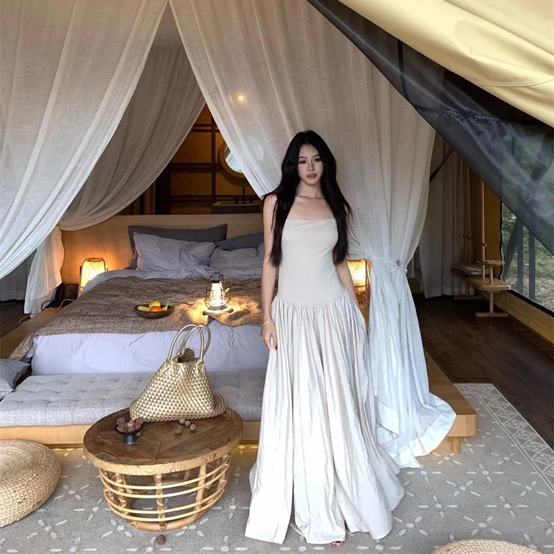 Elegant Hepburn Camis Dress for Women Summer Fashion Spaghetti Straps Midi Dress Y2K Aesthetic Holiday Black Vestidos Mujer