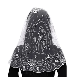 Bufanda triangular tradicional española bordada para mujer, velos de iglesia cristiana en blanco y negro