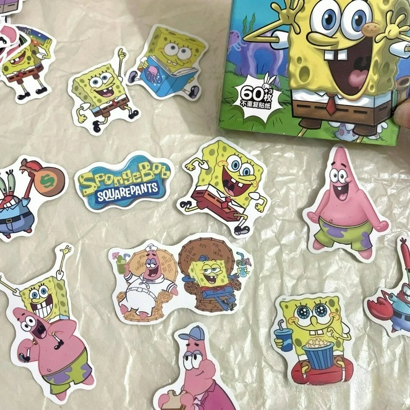 60枚スポンジボブ漫画かわいい防水ステッカーギフトボックス電話ケースコンピュータウォーターカップスーツケース装飾ギフト男の子と女の子へ。