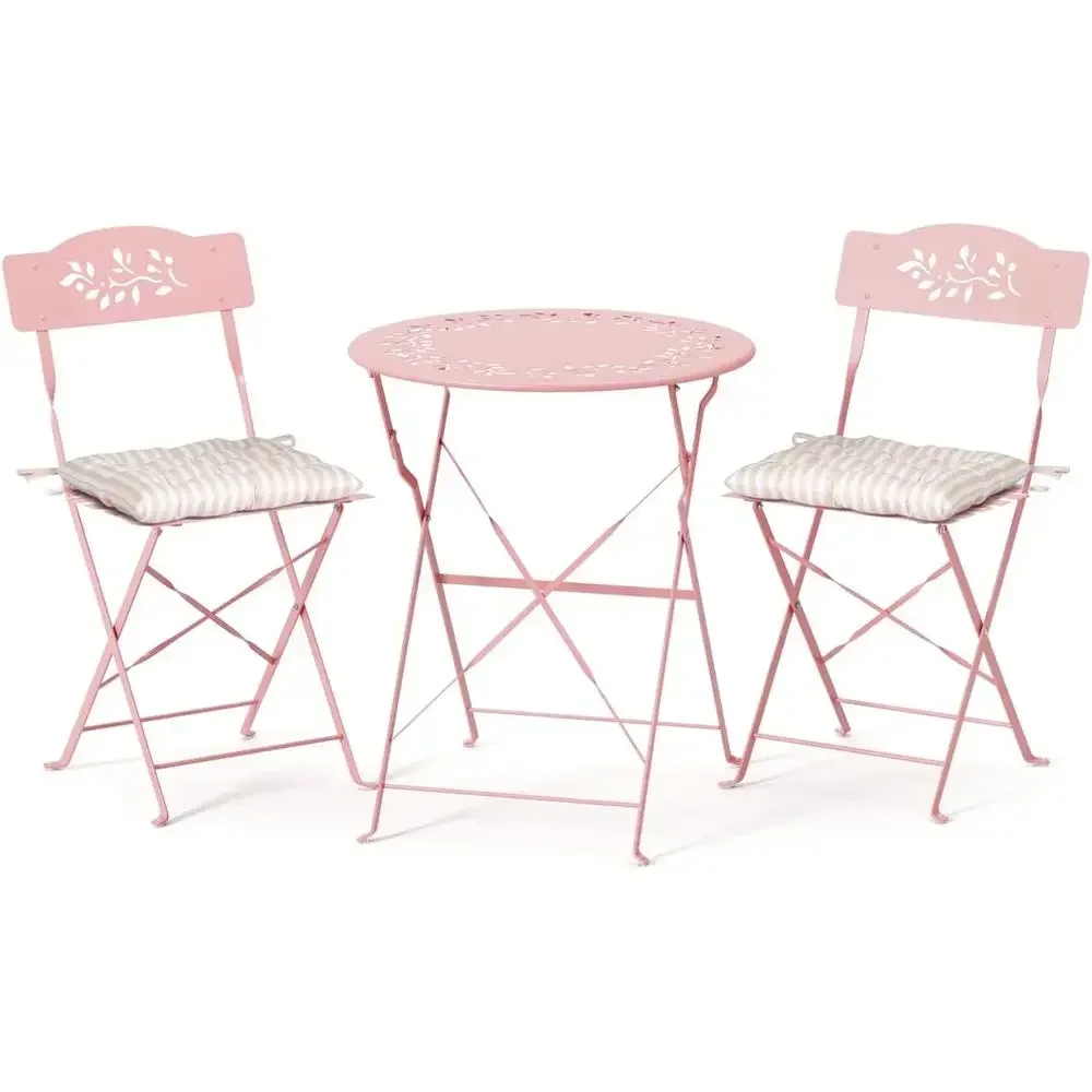 

2-3 Piece Outdoor Bistro Set with Olive Leaf Design and Cushions for Patio, Balcony, Garden, Porch, Yard in Pink