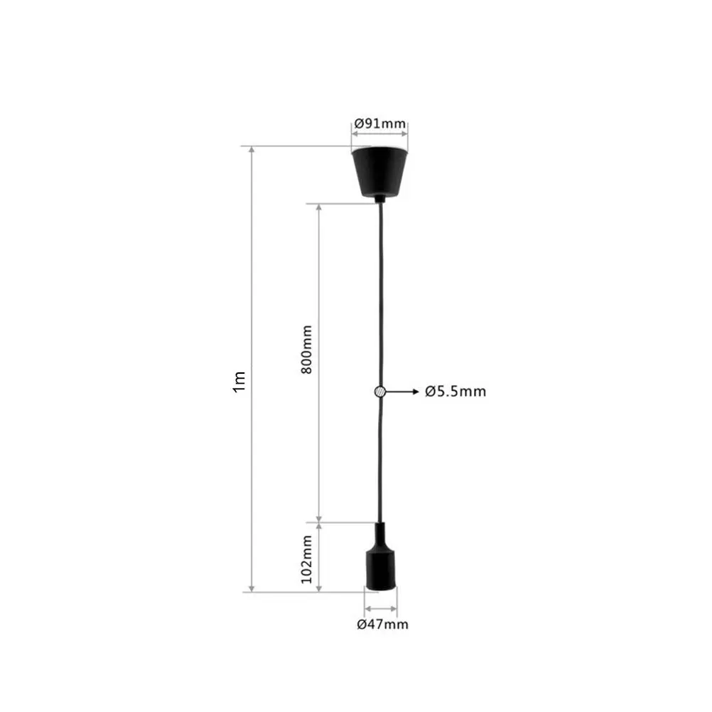 E27 LED Lamp Holder Fireproof Silicone Plastic Round Body Screw Terminal Light Socket 1M Adjustable Height for Kitchen Dining
