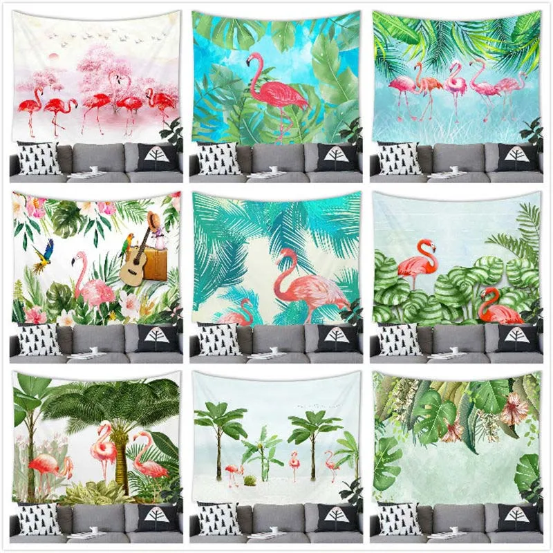 Flamingo Tapestry Wall Hanging Summer Green Leaves Flamingo Tapestry Wall Hanging Party Home Decoration Background Tapestry