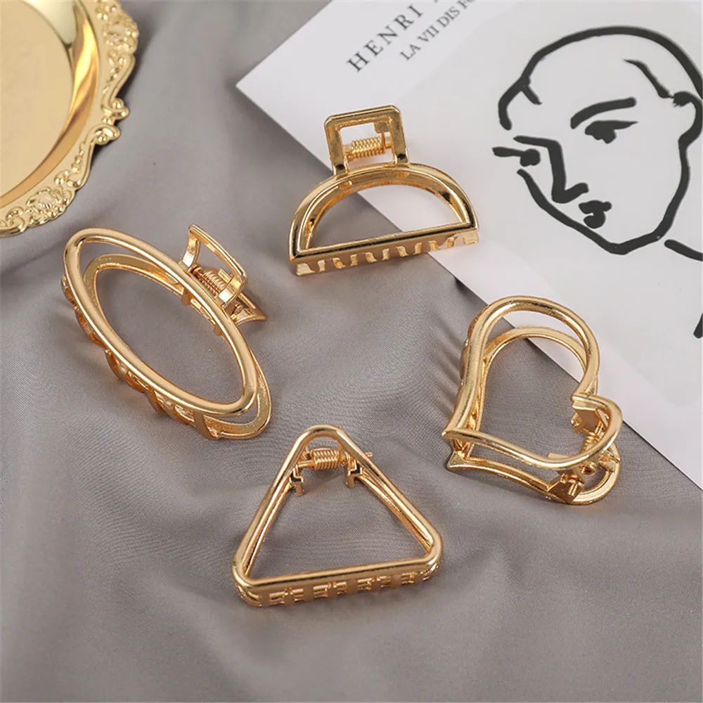 Simple Geometric Gold Color Metal Hair Claw for Women Girls Fashion Heart Cat Shape Barrette Hairgrip Hair Accessories Headwear