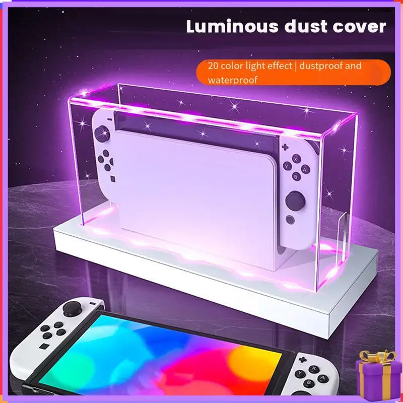 

Clear Dust Cover With RGB Luminous Base For Switch/OLED Protection Cover Protective Sleeve Acrylic Display Shell Easy Install D