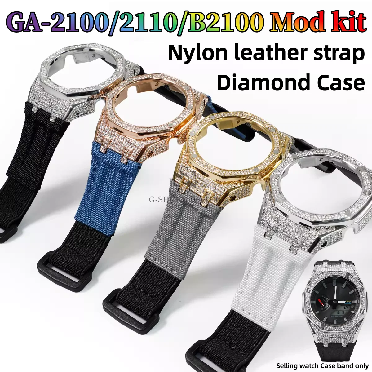 GA2100 Nylon strap+Diamond case Mod Kit For Casio G-SHOCK GA-2110 GA-B2100 GA-2100 upgrade steel bezel Nylon leather watch band