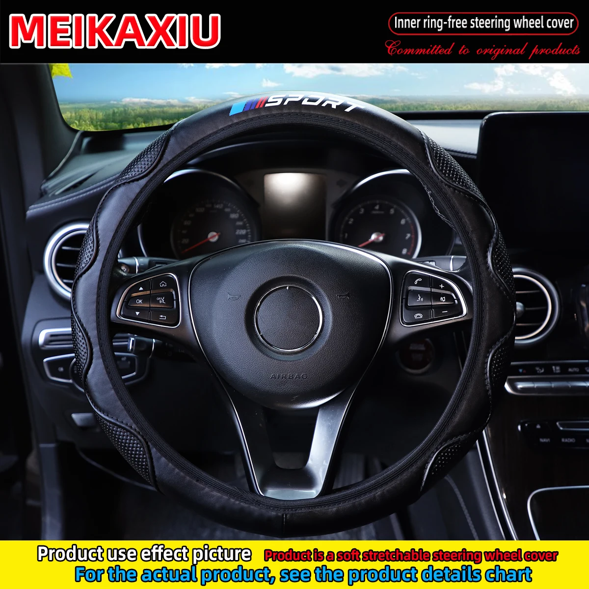 Soft Leather Artificial Sheepskin Steering Wheel Cover Wave-Shaped Massage Design 14.5-15 Inch Car Accessory