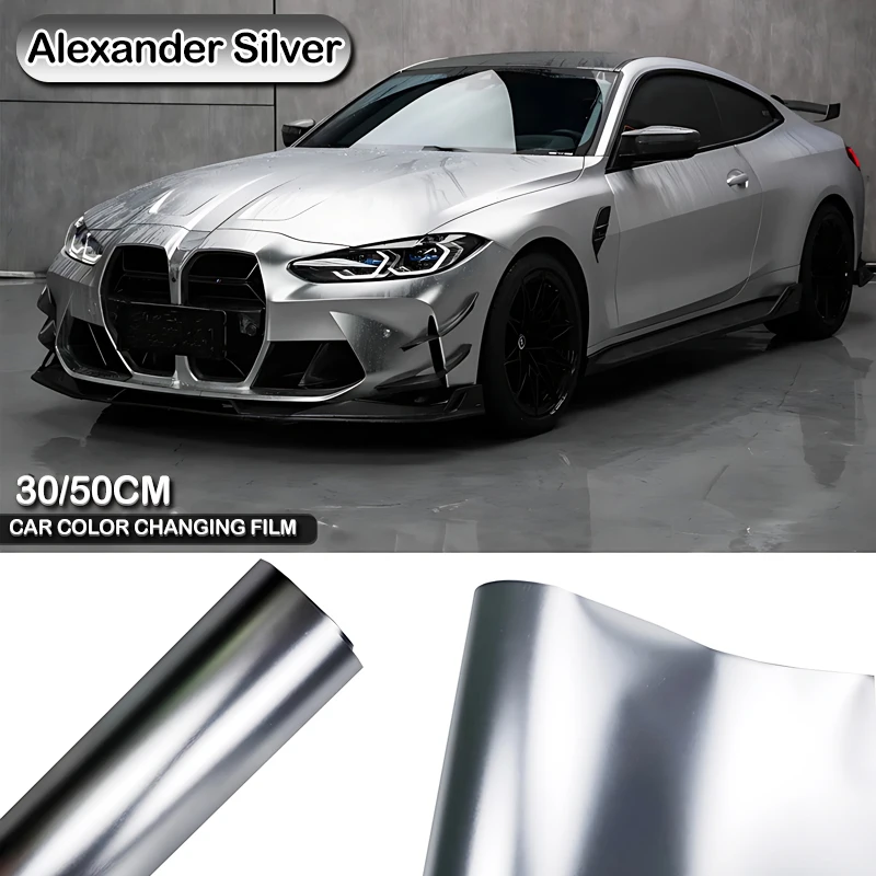 PET 30/50CM Alexander Silver Color Modification Film Vinyl Wrap Excellent Hydrophobic Auto Parts For BMW 10/08/E36/12/i8/335i