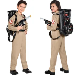 Halloween Children Father Ghostbusters Costumes Themed Cosplay Halloween Uniform Jumpsuit with Bag Ideal for Adults and Kids