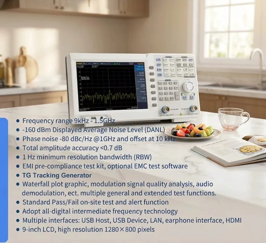 Digital Spectrum Analyzer 9 Inch LCD 1280x800 1Hz Resolution Bandwidth 9kHz to 1.5GHz Frequency Oscilloscope