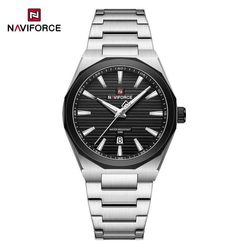 NAVIFORCE Men's Military Sports Watch Luxury Quartz Wristwatch with Date Display Casual Stainless Steel Band Gift Clock for Man