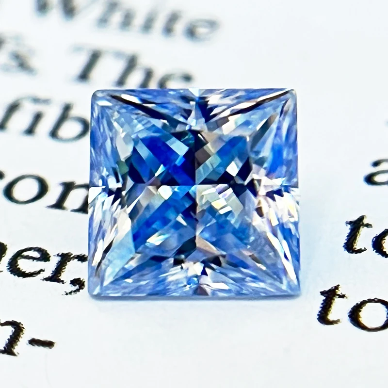 

Moissanite Stone Ice Blue Color Princess Cut Lab Grown Diamond Charm DIY Jewelry Making Materials with GRA Certificate