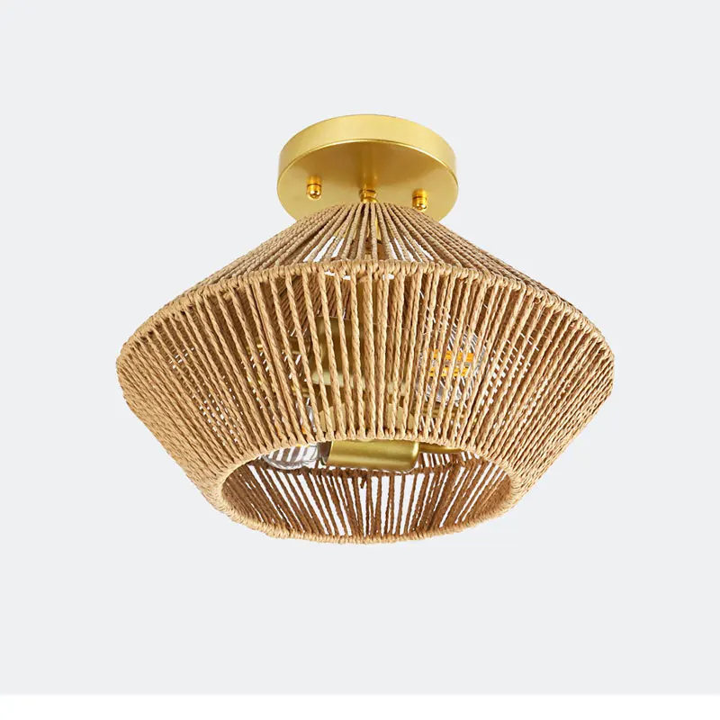 Handmade Rattan Woven American Style Rural Retro Lighting Ceiling Lights Bedroom Corridor Living Room Balcony Ceiling Lamp