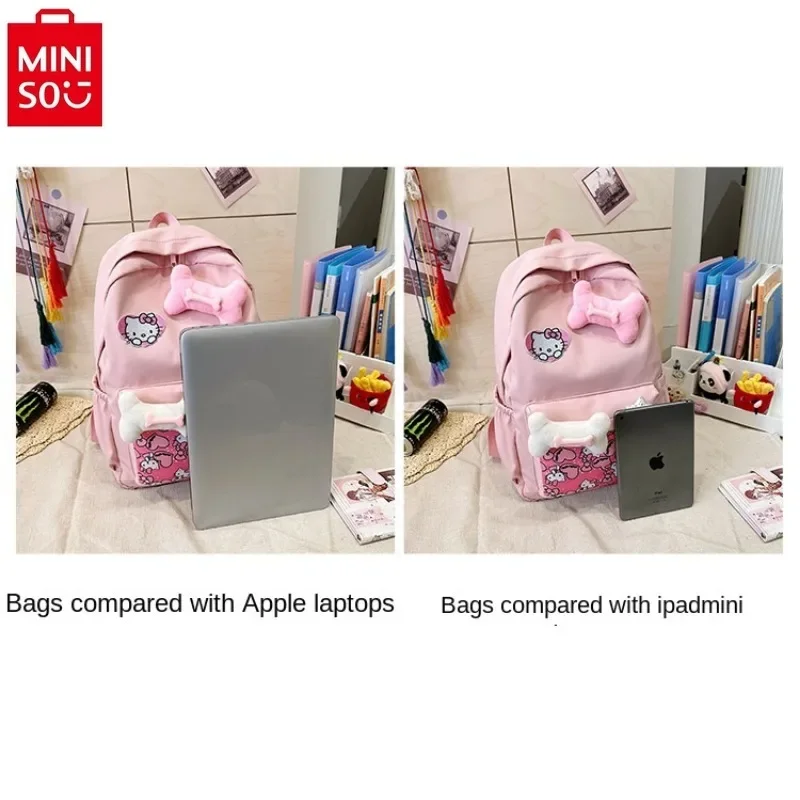 Miniso 2024 moda nova dos desenhos animados olá kitty bonito arco doce mochila de alta qualidade grande capacidade saco armazenamento estudante