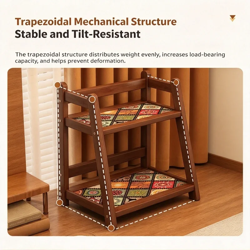 Boho 2-Tier Desk Organizer Shelf Floral Patchwork with Guardrail Desktop Book Stationery Holder for Study Room Office Kitchen
