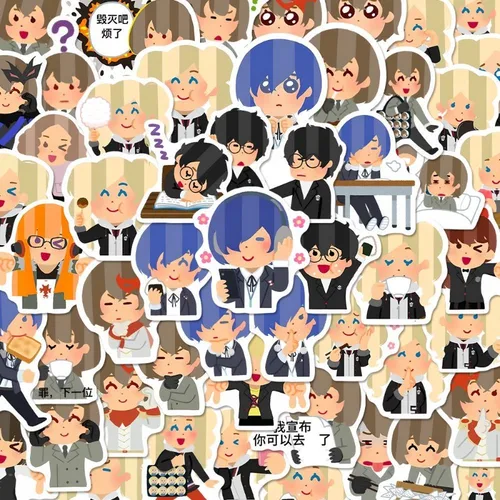 Pegatinas de Anime Persona Amamiya Ren Akechi Goro, pegatina Kawaii, colección de mensajes para estudiantes, regalo, dibujos animados impermeables, cuenta de mano Diy