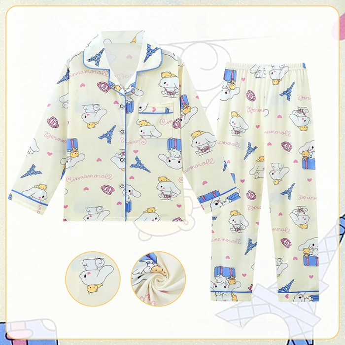 Conjuntos de pijama japonês dos desenhos animados para crianças, cardigã macio, roupas noturnas respiráveis soltas para crianças, estampa confortável e adorável