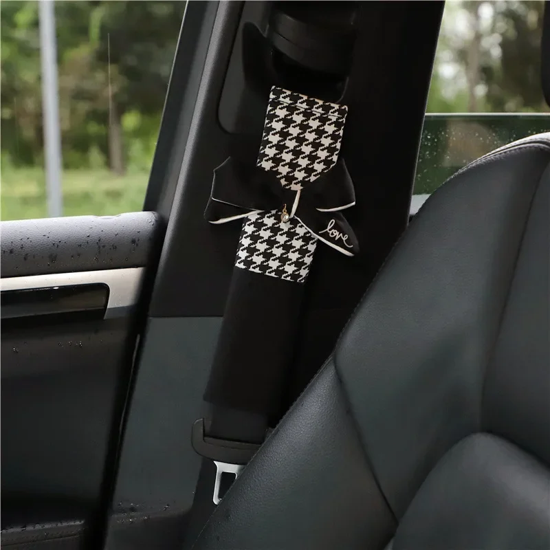 Car Seat Belt Shoulder Protector Thousand Bird Check Bow Car Safety Belt Shoulder Protector Fashion Neck