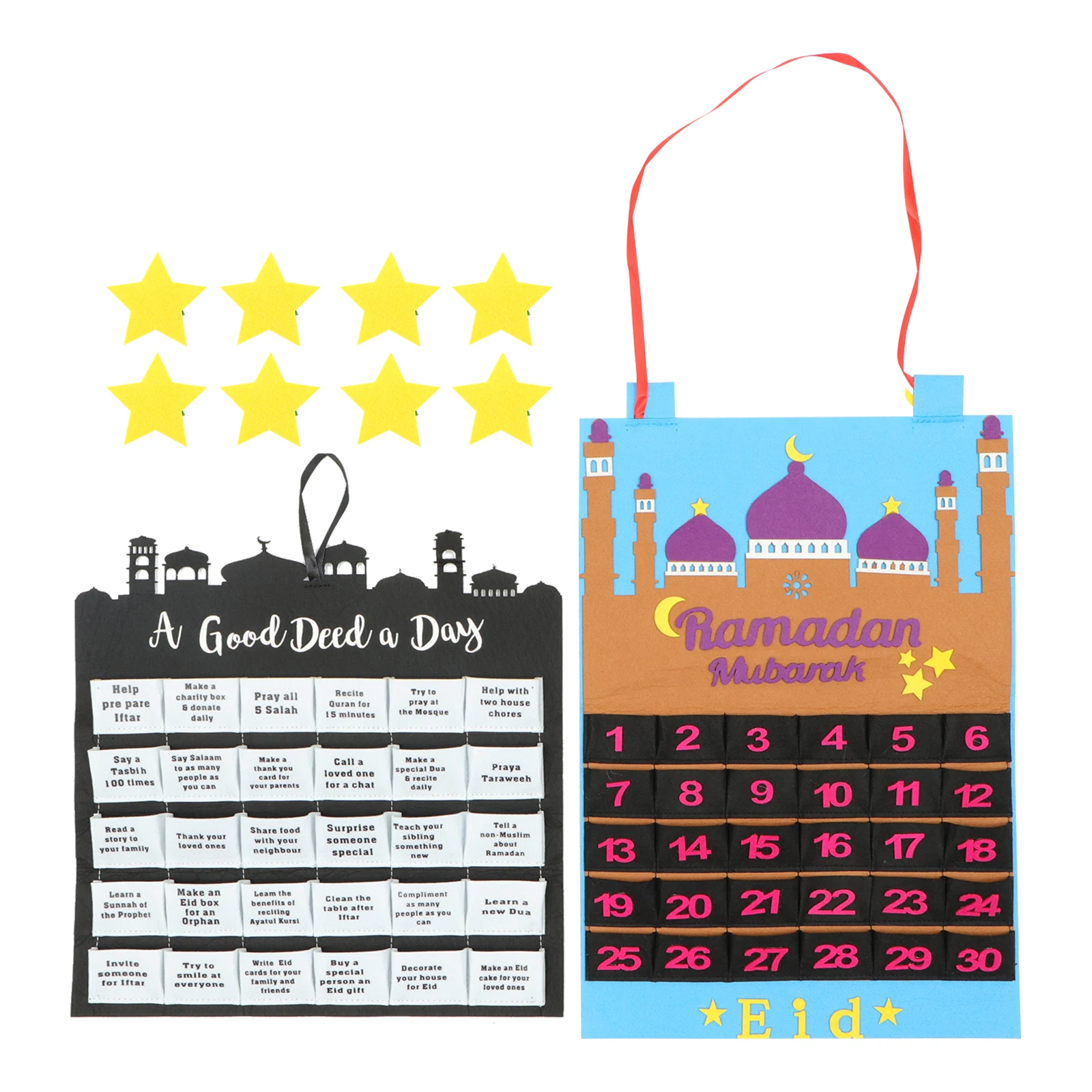 

2 Pcs Countdown Calendar Ramadan Hanging Decor Muslim Felt Festival Hangings