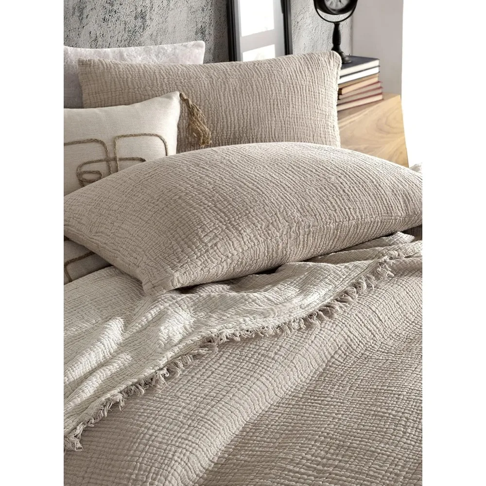 أغطية وسائد من الموسلين مكونة من 4 طبقات من القطن العضوي بنسبة 100% - فائقة النعومة، قابلة للتنفس، خفيفة الوزن، مغسولة مسبقًا لـ Com