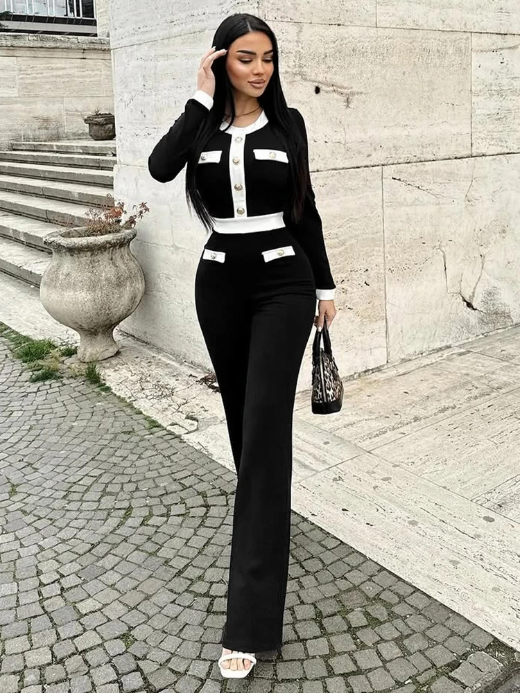 Weird Puss Patchwork Zip Jumpsuit Women Button Full Sleeve o-Neck Tigh Streetwear Office Workout Elegant Fall Trend Overalls