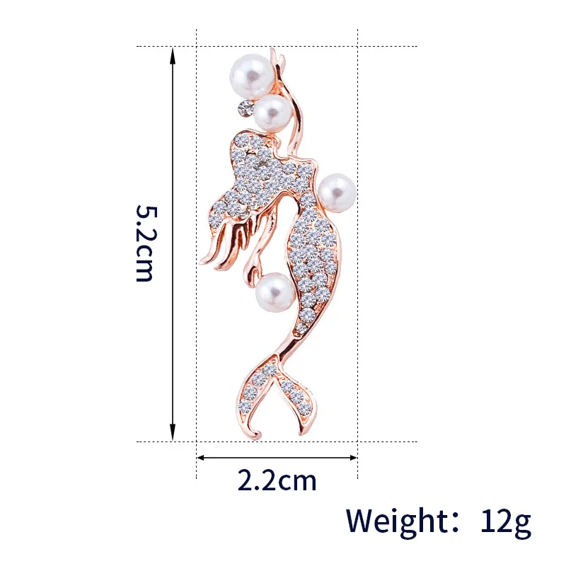 New Alloy Crystal Jewelry Pearl Jewelry Simple Fashion Matching Mermaid Brooch for Women Brooch