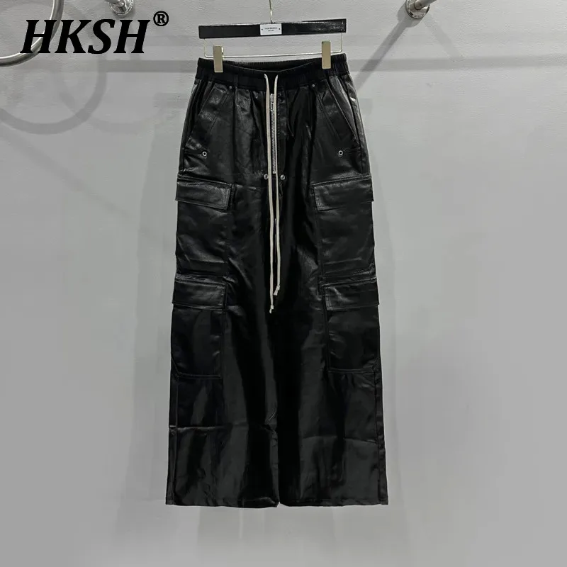 HKSH Men's Tide Streetwear RO Style High Street Trendy Multi Pockets Coated Pants Motorcycle Dark Casual Loose Wide Leg HK0847