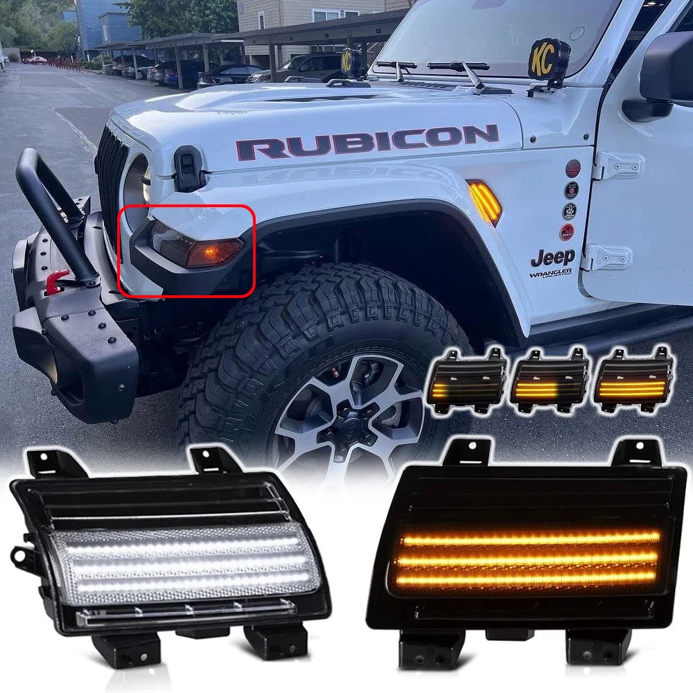 2x Front Bumper LED Side Marker Light DRL Indicator For Jeep Wrangler JL 2018-2021 Flashing Turn Signal Lamp
